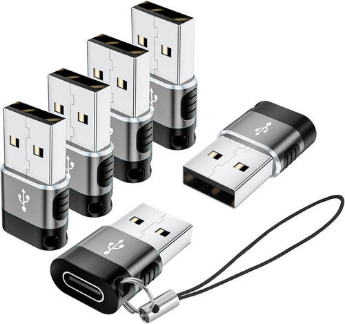 BaseNew USB to Type C Adapter 6 Pack,USBA Male USBC Female Adaptor,USB A Charger to C Cable Converter,USB OTG Adapter for iPhone,iPad,iWatch,Samsung Galaxy(Grey)
