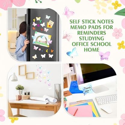 Butterfly Shaped Sticky Note, Post Self Stick Notes Pads, Writing Notes Post Memo Pads for Teacher Staff, Office Meeting Home Plan Reminder Stationery Supplies(12Pcs)