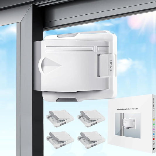 Sliding Door Lock,(4 Pack) Child Locks for Doors,Sliding Window Lock,Child Safety Door Locks,Sliding Door Child Lock,Sliding Glass Door Lock,with Strong 3m Adhesive Tape,No Drilling Tools Needed