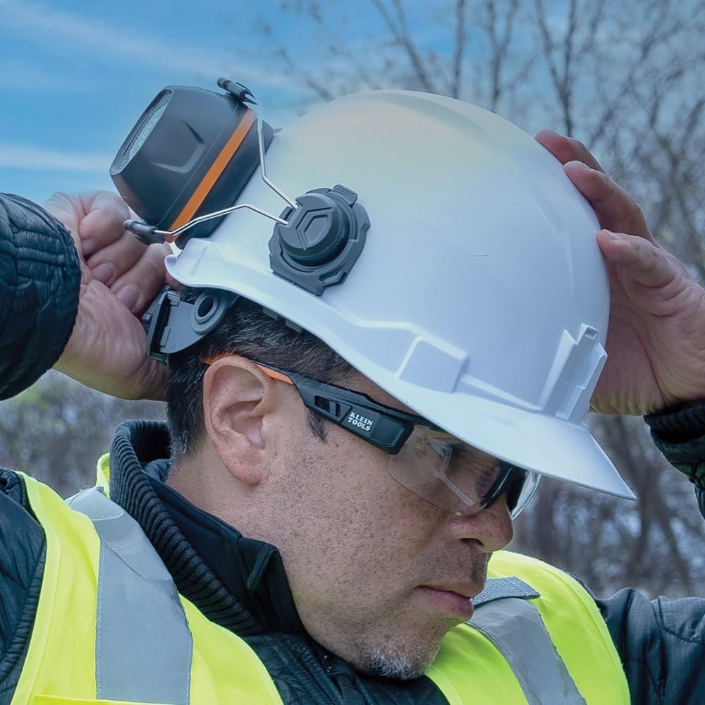 Klein Tools 60532 Ear Muffs with Cap and Safety Helmet Hard Hat Attachment, 26dB NRR for Construction, Manufacturing, Maintenance