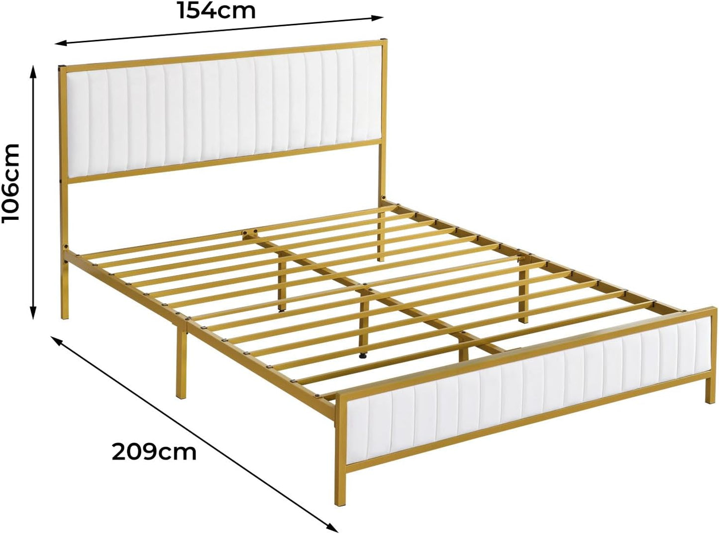 Levede Metal Queen Bed Frame, PU Fabric, Upholstered Headboard, Elevated Design, Under Bed Storage Space,13 Metal Slats Support, Easy Assemnly Platform Bed, Beige