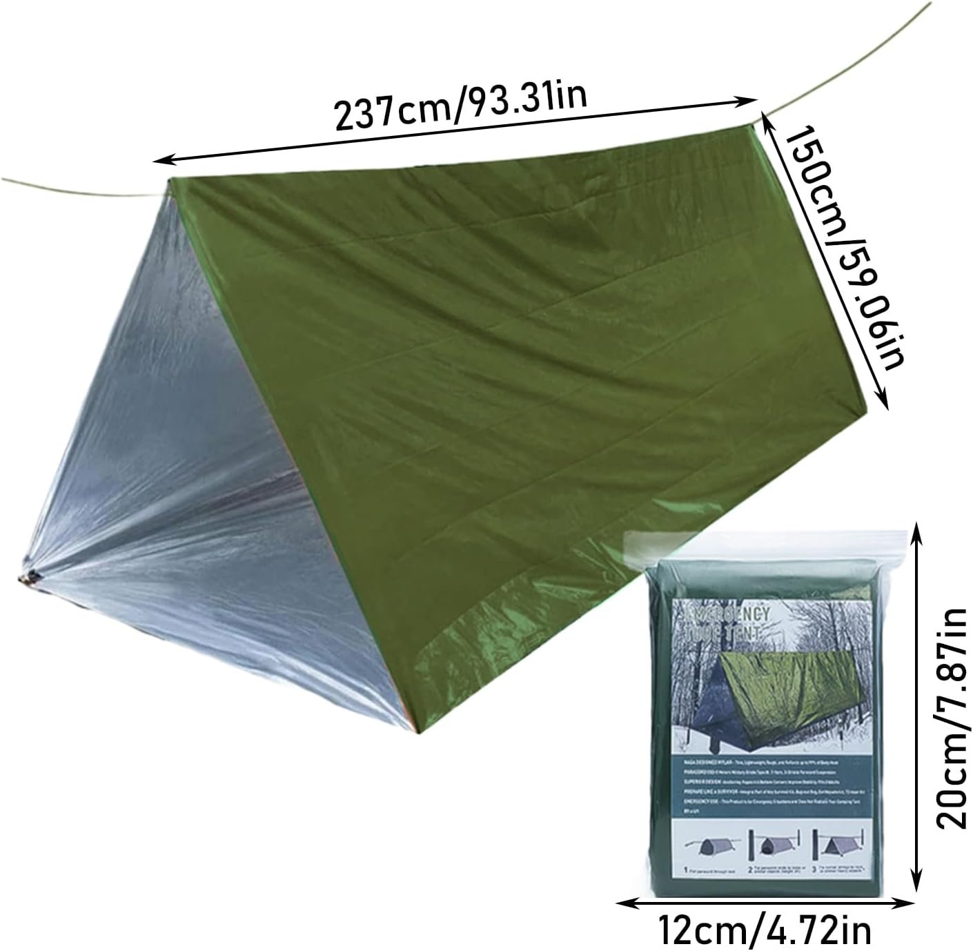 Shelter Survival Tent, 2-Person Outdoor Camping Tent, Lightweight Windproof Waterproof Lifesaving Gear for Camping Hiking Outdoor Activities