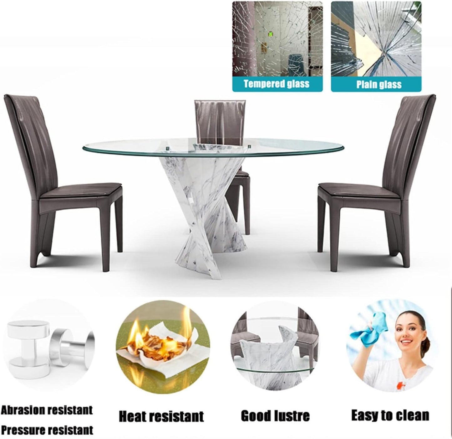 Trasparente Round Table Surface, Glass Table Tops 60-70 cm, DIY Circular Glass, Heavy-Duty Table Cover, Stylish Home Decor, Durevole Crystal Tabletop for Dining Gold Coffee Tavoli