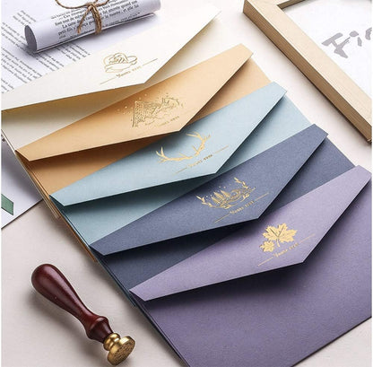 MIYKA Paper Envelopes with Vintage Stationery Paper Lined Paper, Stationery Paper Writing Paper for Invitation Wedding Office (10 Pcs Envelopes +20 Sheets Letter Paper)
