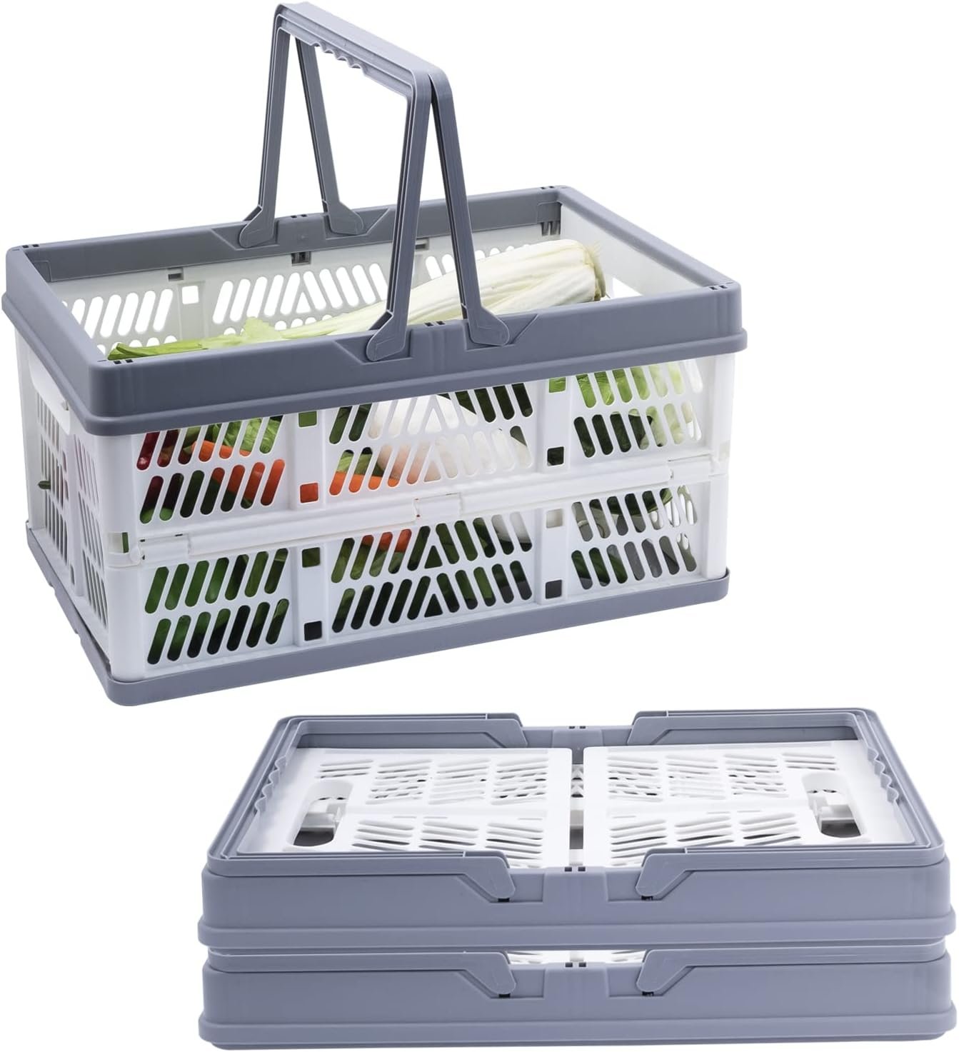 3 Pack Collapsible Storage Crates with Handles, Stackable Folding Storage Crate Plastic Shopping Baskets for Kitchen Bathroom Grocery Car Trunk (14.76 x 9.8 x 8 inches)