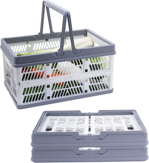 3 Pack Collapsible Storage Crates with Handles, Stackable Folding Storage Crate Plastic Shopping Baskets for Kitchen Bathroom Grocery Car Trunk (14.76 x 9.8 x 8 inches)