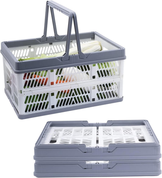 3 Pack Collapsible Storage Crates with Handles, Stackable Folding Storage Crate Plastic Shopping Baskets for Kitchen Bathroom Grocery Car Trunk (14.76 x 9.8 x 8 inches)
