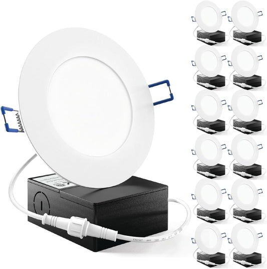 Sunco Lighting 12 Pack 4 Inch Slim LED Downlight with Junction Box,10W=60W, 650 LM, Dimmable, 3000K Warm White, Recessed Jbox Fixture, Simple Retrofit Installation - ETL & Energy Star