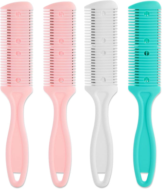 Glamlily 4 Pack Hair Thinning Comb Set, Razor Combs for Women (Assorted Colors, 7.1x1.2 inches) - Split Ends Hair Trimmer