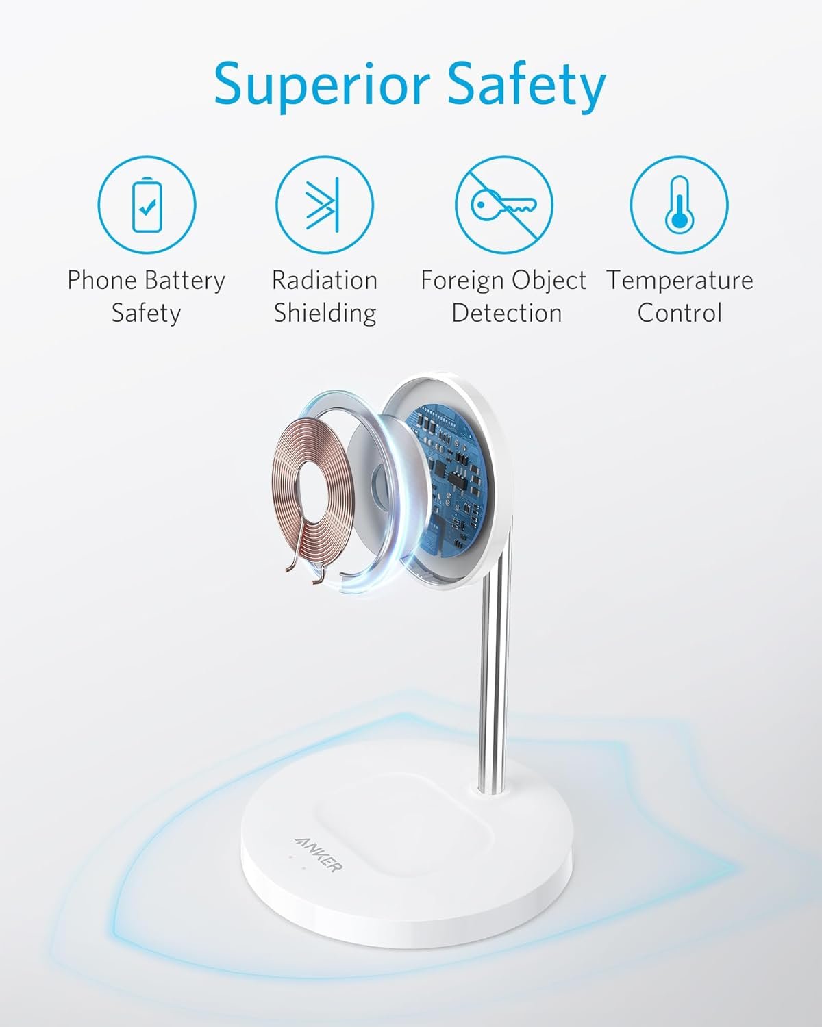 Anker iPhone 16 Wireless Charging Stand, PowerWave 2-in-1 Magnetic Stand Lite with USB-C Cable, for iPhone 16/15/14/13 Series, AirPods (No AC Adapter)
