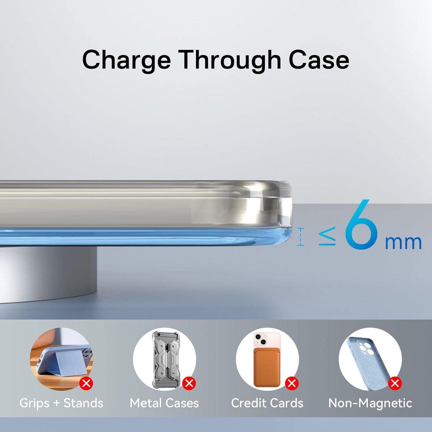 Minthouz Qi2 Magnetic Wireless Charger, Travel Mag-Safe iPhone Charger, Qi-Certified 15W Fast Charging, for iPhone 16/15/14/13/12 Full Series【Silvery】