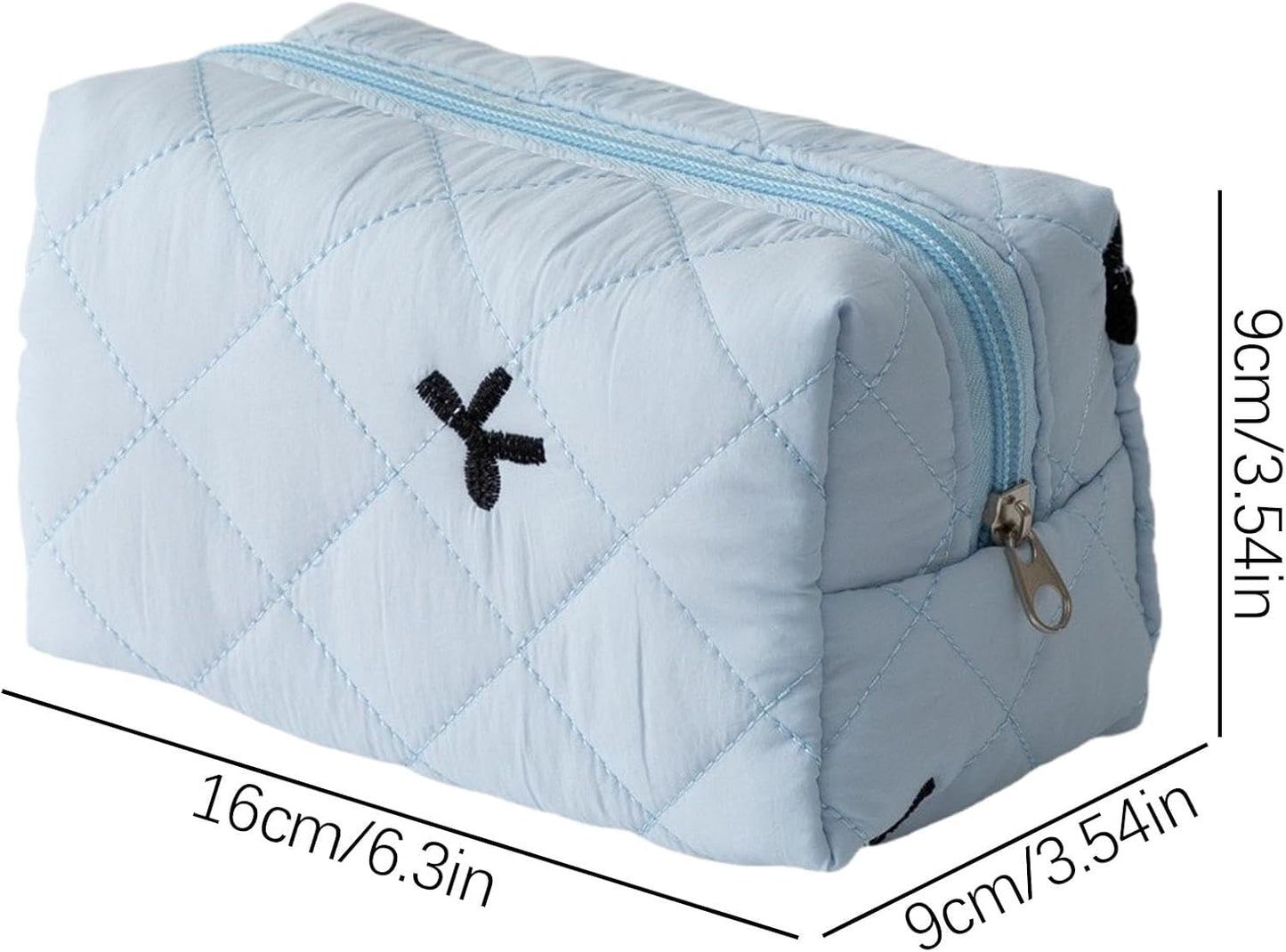 Bow Makeup Bag, Portable Cosmetic Pouch, Aesthetic Travel Organizer, Travel Large Capacity & Stylish, Pencil Purse Accessories For Women, Perfect & Everyday Use, 16 x 9 x 9 cm, Light Blue1, Please
