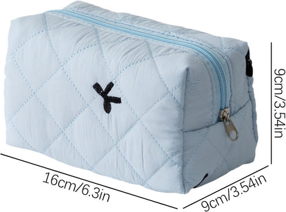 Bow Makeup Bag, Portable Cosmetic Pouch, Aesthetic Travel Organizer, Travel Large Capacity & Stylish, Pencil Purse Accessories For Women, Perfect & Everyday Use, 16 x 9 x 9 cm, Light Blue1, Please