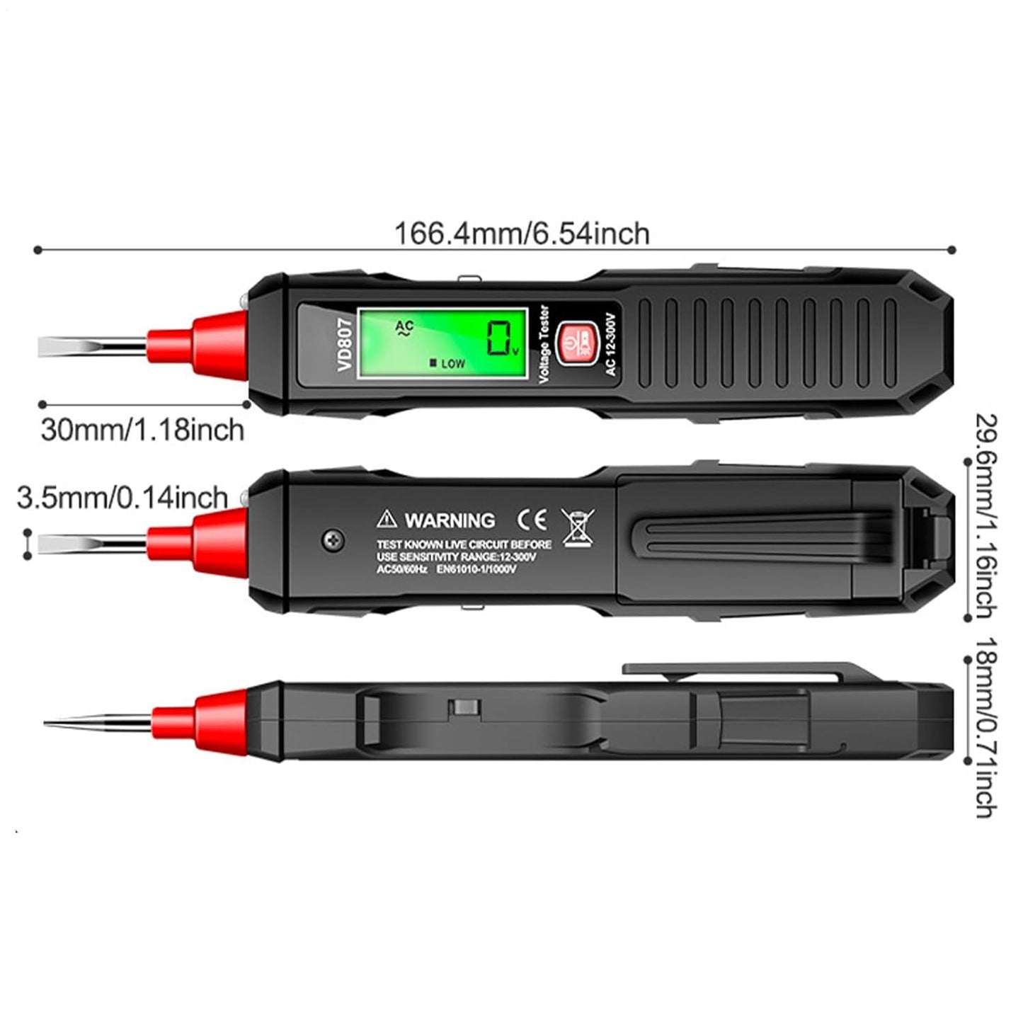 Voltage Tester, Contactless Circuit Checker, Digital Display Pen, 6.54 Inches, Voltage Monitor for Automotive, Home, Fridge, 12-300V AC, Electrical Safety Tool