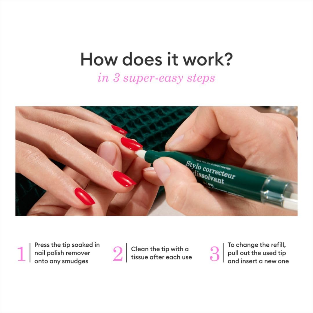 MANUCURIST • Nail Polish Corrector Pen • Green Flash Gel Polish Corrector Pen + 3 Refills • Acetone-Free, Plant-Based Nail Polish Remover • Gel Nail Polish Accessorie
