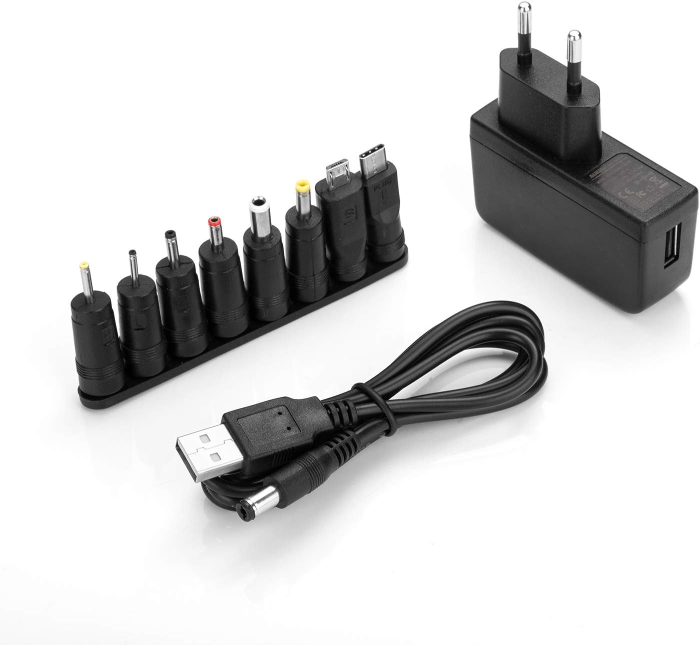 Aukru Universal Power Supply with 8 Switching Plugs Adapters for 5 V Household Electronics and USB Devices – 2000 mA Max