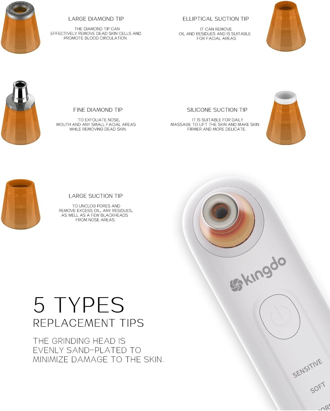 kingdo 2-in-1 Microdermabrasion Machine with 5 Diamond Tips & 5 Suction Modes for Facial Skin Care (Yellow-Brown)