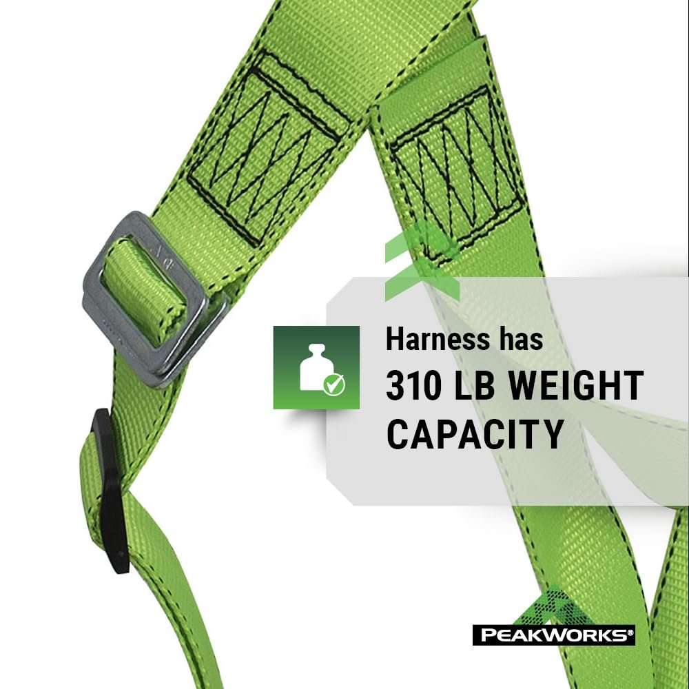 PeakWorks 1 D-Ring Compliance Series Fall Protection Full Body Safety Harness, Pass-Thru Buckle Leg, CSA & ANSI Certified, Class A - Fall Arrest, V8001000