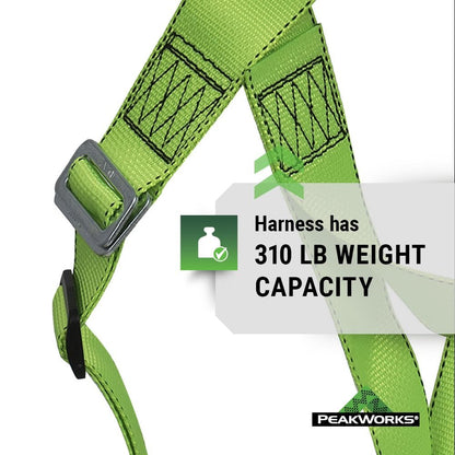 PeakWorks 1 D-Ring Compliance Series Fall Protection Full Body Safety Harness, Pass-Thru Buckle Leg, CSA & ANSI Certified, Class A - Fall Arrest, V8001000