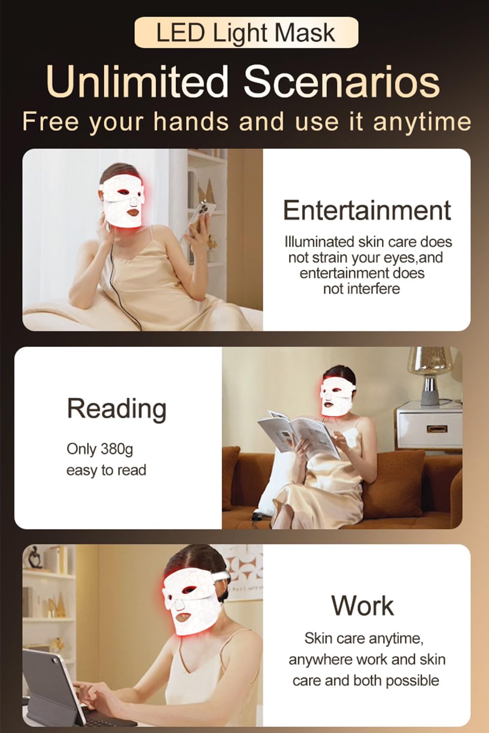 Red Light Therapy Mask for at Home Face Masks Skincare, Portable Skin Tightening Beauty Toning Device, 7 Colours LED Mask Mode Adjustment - Rejuvenation, Face Toning Firming for Women (White