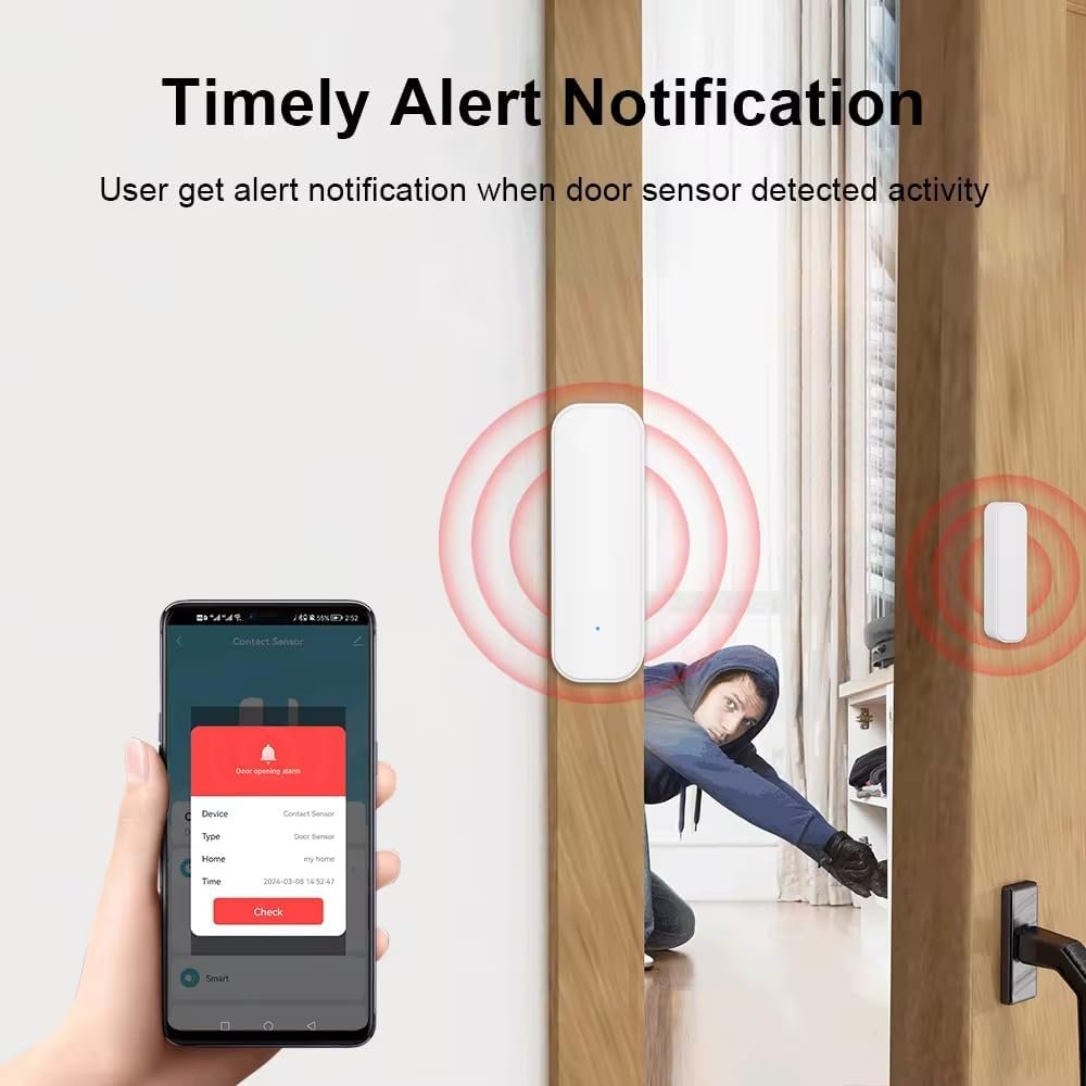 [2 Pack] Tuya Zigbee Door/Window Sensor â€“ Real-Time Alerts, Smart Home Automation, Works with Tuya Smart Life App, Battery Powered, Requires Zigbee Hub, White