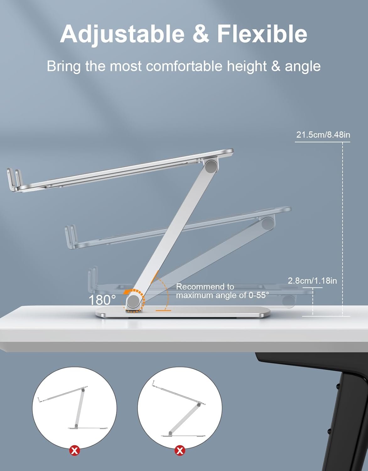 Niweya Laptop Stand for Desk, Adjustable Computer Stand, Aluminum Ergonomic Laptop Riser Holder Mount for Good Posture, Ventilated Cooling & Portable, for MacBook Air/Pro, All Notebooks 10-16