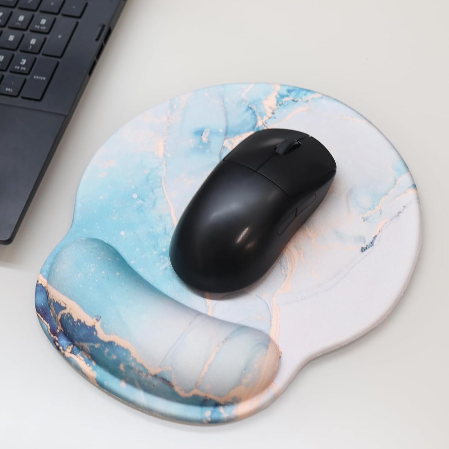 Ergonomic Mouse Pad with Wrist Rest,Small Gaming Gel Mousepad,Office Desk Accessories for Computer Laptop,Work from Home Essentials (Blue Marble)