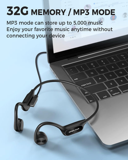 Bone Conduction Headphones Swimming Headphones, IP68 Waterproof Wireless Headset Bluetooth v5.3, Built-in 32G with MP3 Player, Open Ear Sports Earphones for Swimming, Sports, Running, Driving