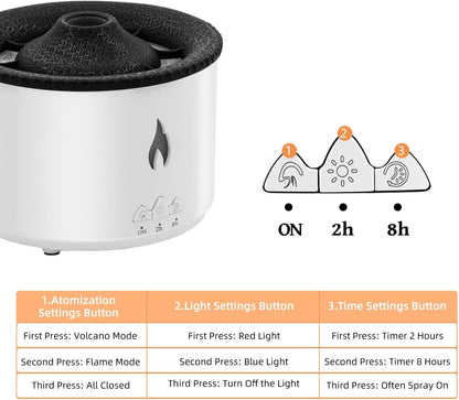 Mcbazel Volcano Humidifier Essential Oil Diffuser, 360mL Flame Air Diffuser Mist Diffuser Humidifier with Flame Light/Remote Control for Home, Office
