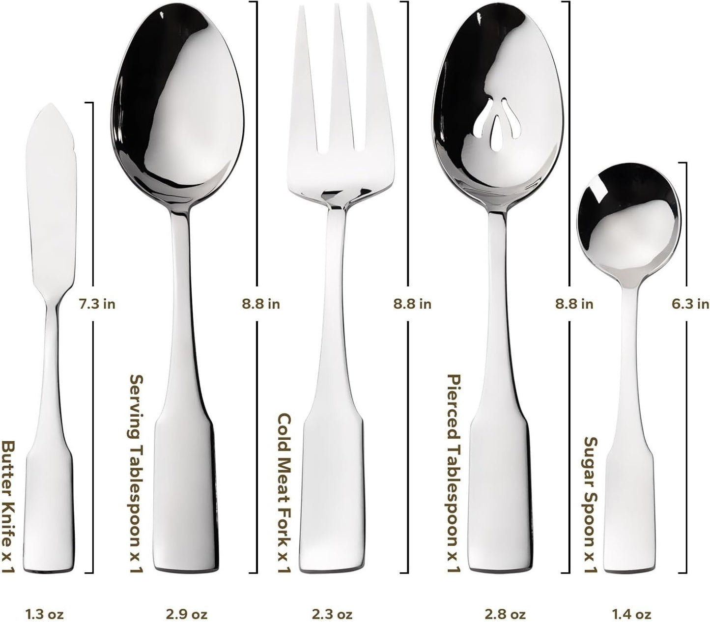 Kate 65-Piece Silverware Set with Utensil-Serving Set, Service for 12, Stainless Steel Flatware Set, Mirror Polished Cutlery Set, Dishwasher Safe