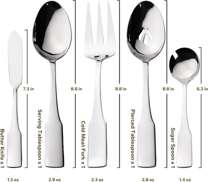 Kate 65-Piece Silverware Set with Utensil-Serving Set, Service for 12, Stainless Steel Flatware Set, Mirror Polished Cutlery Set, Dishwasher Safe