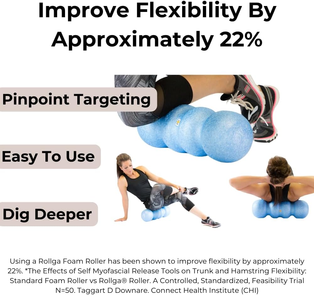 Rollga Basic - The Better Foam Roller for Flexibility, Muscle Recovery, Back & Neck Massage, Exercise (White)