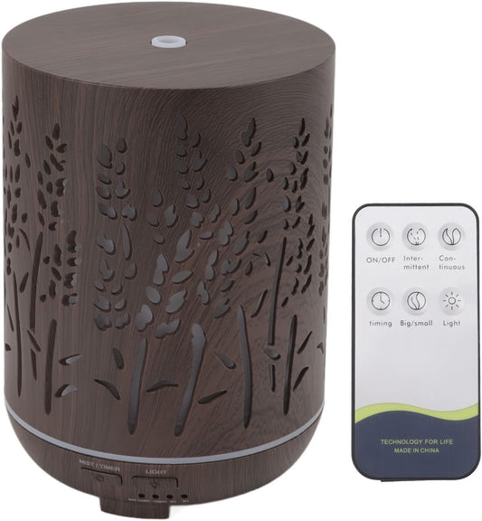 UHCPVHQQQ Aroma Air Humidifier, Automatic Power Off Ambience Night Light Remote Control Portable 300ml Wood Grain Air Humidifier for Living Rooms