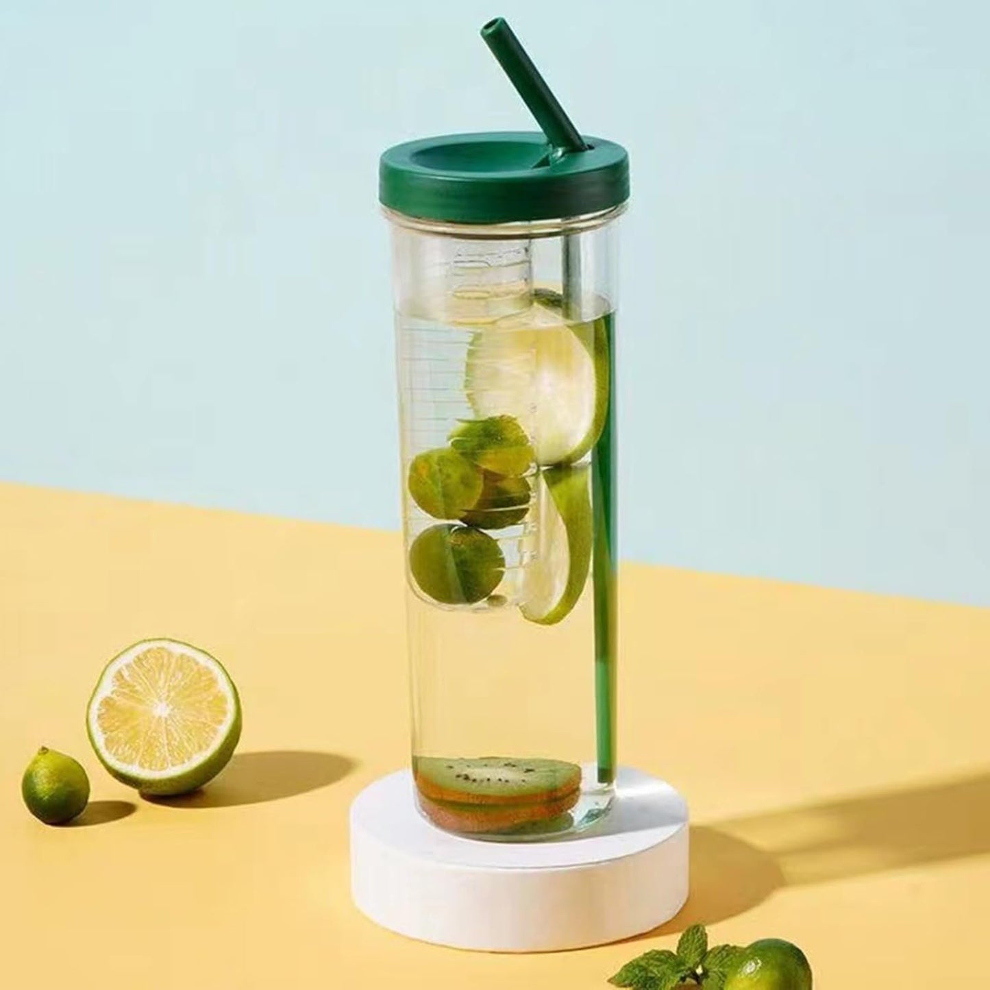 Infuser Water Bottles Water Bottle With Fruit Infuser Leak-Proof Infuser Water Bottle Clear 800ML Drinking Cup With Straw for Fruit Iced Coffee Bubble Tea