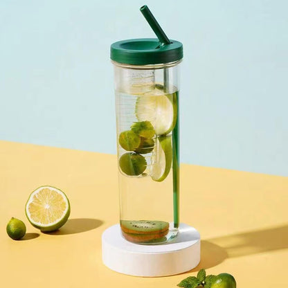 Infuser Water Bottles Water Bottle With Fruit Infuser Leak-Proof Infuser Water Bottle Clear 800ML Drinking Cup With Straw for Fruit Iced Coffee Bubble Tea