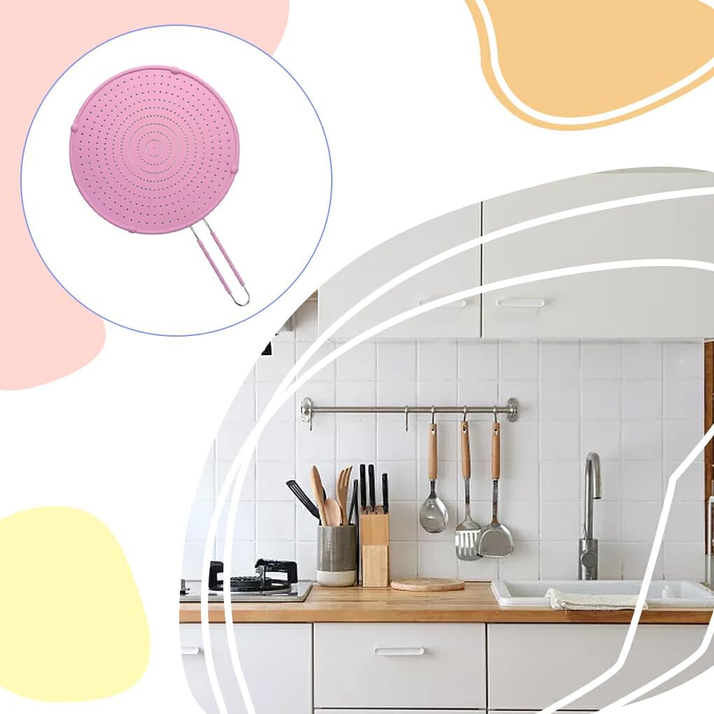IOIUSKKU Effortless Cleaning with Food Grade Silicone Oil Baffle Splatter Screen for Frying Pan Stainless Steel Kitchen Gadgets, Pink