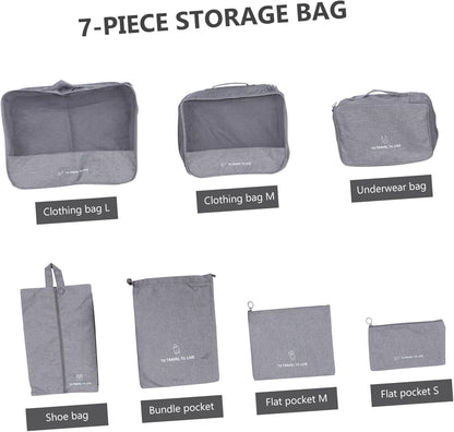 Holibanna 7Pcs Travel Packing Cubes Zipper Clothing Storage Pouches for Luggage Organization Travel Accessories for Clothes Shoes and Makeup Grey