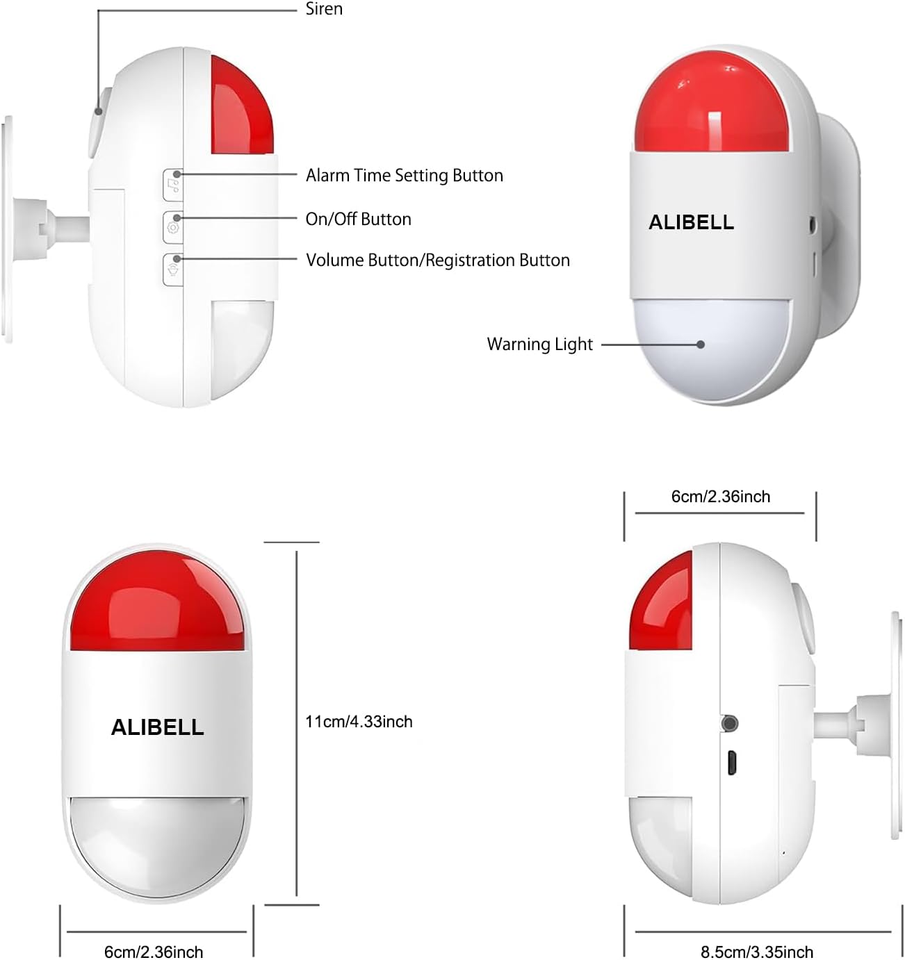 ALIBELL Personal Alarm 120dB Siren, Emergency Alarm System for Home/Shop/Factory, 2 Emergency Buttons + 1 Siren (Battery Operated and Plug-in Mains Powered)