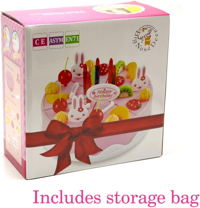 BigNoseDeer Birthday Cake Toy Food Play Set Pretend Play Children's Day Gift DIY Cutting Birthday Party Cake with Candles for Children Kids Babies Girls Classic Toy 37pcs