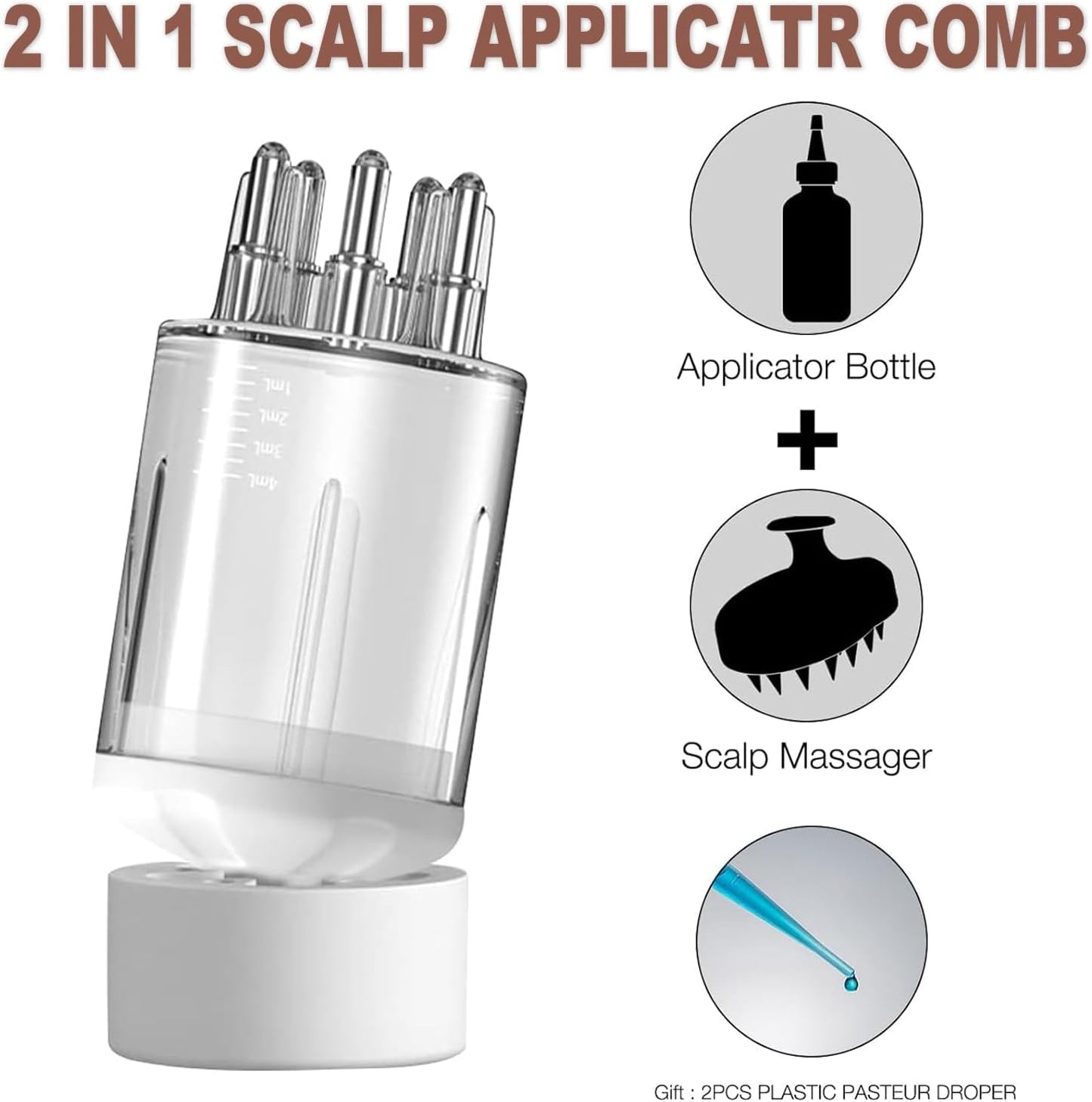 Wzenclave Scalp Applicator Comb and Oil Bottle for Hair Growth Care - Essential Oil Treatment and Massager (2Pcs)