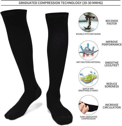Sock Exchange Compression Socks, Anti-Fatigue Travel Flight Socks for Women & Men Circulation, Women's Flat Knit Knee Socks, Soft Breathable Cotton Blend Women’s Calf Socks