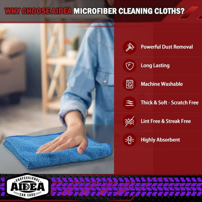 AIDEA Microfiber Cleaning Cloth, 50PK, Microfiber Towels for Cars, Premium All Purpose Car Cloths, Dusting Cloth Cleaning Rags, Absorbent Towels for SUVs, House, Kitchen, Window, 12"×12"
