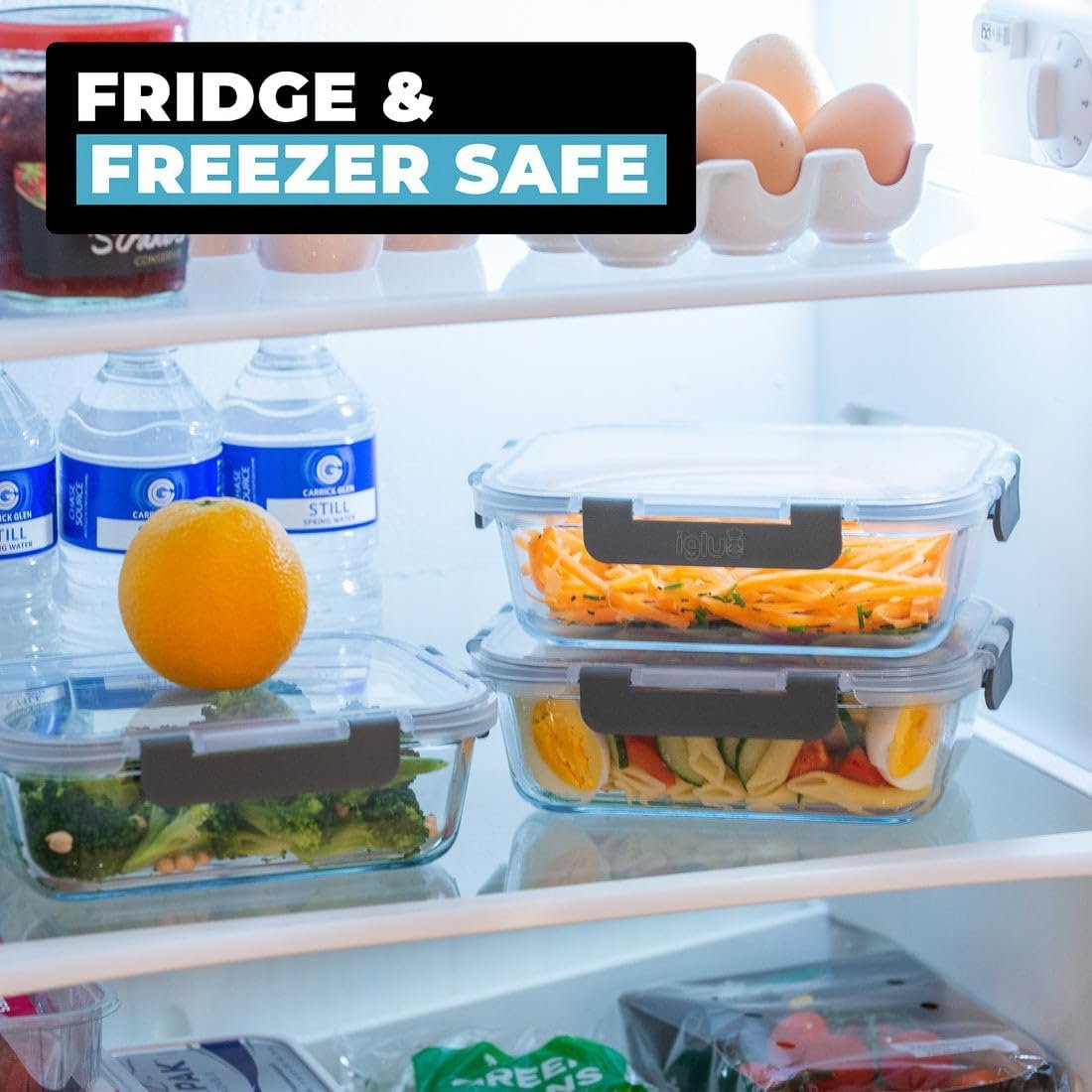 Igluu Meal Prep - Glass Containers with Leak-Proof Snap Lock Lids - Airtight Portion Control Food Storage. BPA-Free, Microwavable, Oven & Dishwasher-Safe 1050ml (3 pack)