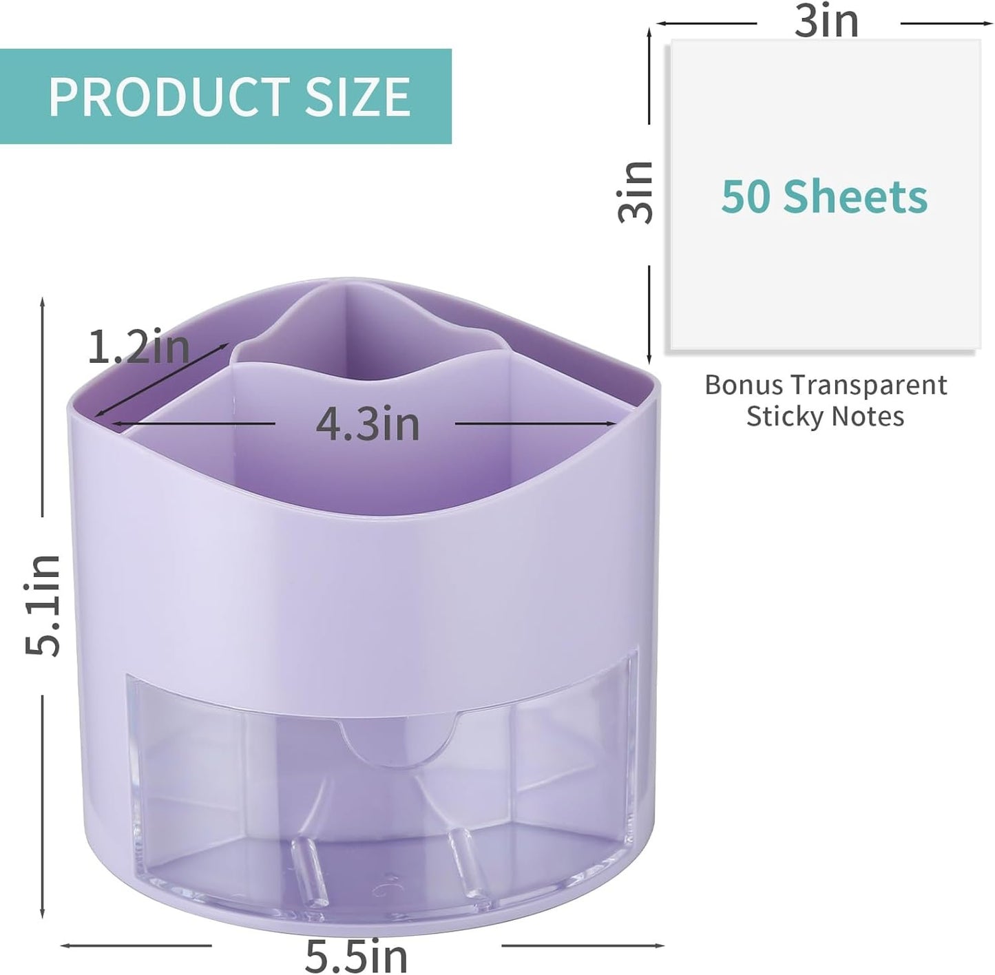 Desk Pencil Pen Holder 4 Slots 360-Degree Rotating Pencil Pen Organizers with Drawer Desktop Storage Stationary Supplies Organizer Pen Cup Pot for Desktop Accessories Office Classroom Purple