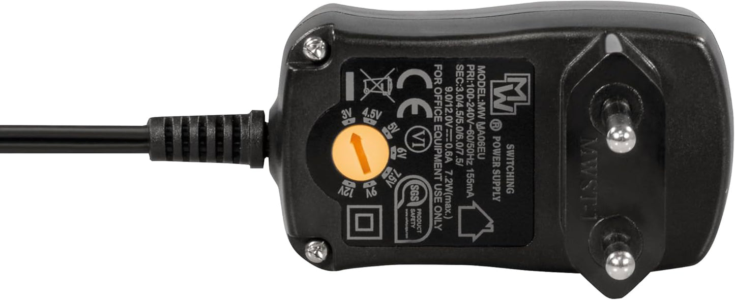 MaxTrack Stabilized Switching Power Supply with 7 Voltage Levels 600mA USB A USB C 1.8m Cable Universal Power Supply DC Plug Power Supply with Adapter Plug with Regulator