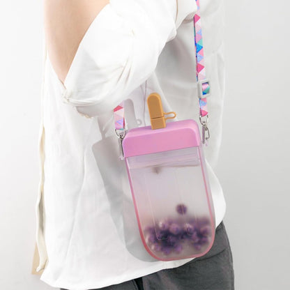 Cups Mugs, Popsicle Water Bottle with Straw Cute Ice Cream Drink Bottle Leakproof Plastic Juice Drinking Cup 300ml