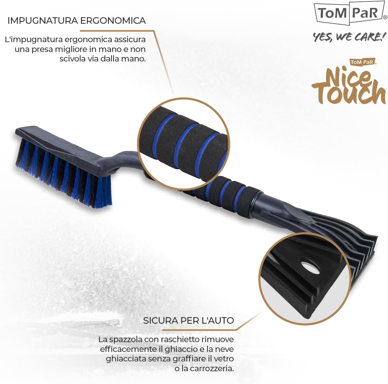 ToM PaR 2 in 1 Ice Brush and Scraper | Soft and Ergonomic Handle | Cleaning Brush for Car Snow, Ice and Frost | Densified Hair | Length: 50 cm | Blue
