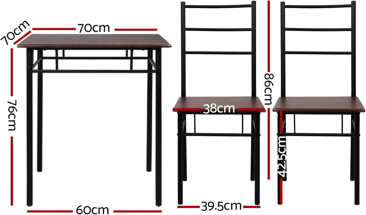 Artiss Dining Table and Chair Set of 3 Brown Tables Chairs Setting Desk Nursing Seats Reading Seating Home Living Room Bedroom Kitchen Cafe Furniture, Particle Board Tabletop + 2pcs 43cm Height Seat