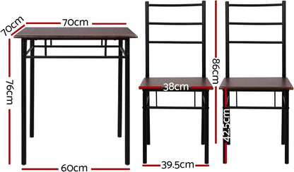 Artiss Dining Table and Chair Set of 3 Brown Tables Chairs Setting Desk Nursing Seats Reading Seating Home Living Room Bedroom Kitchen Cafe Furniture, Particle Board Tabletop + 2pcs 43cm Height Seat