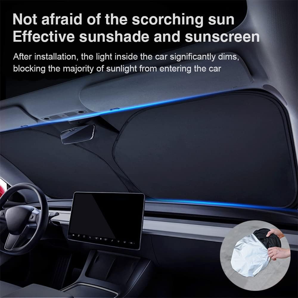 Car Sunshade Interior Windshield 136 x 65 cm, Car Sun Protection UV and Sun Heat Protection, Universal Car Windscreen Cover, Summer Accessories, Foldable, for Suv, Sedan